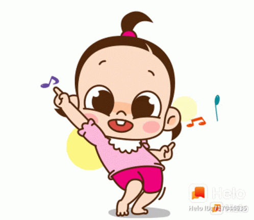 Dancing Girl Cartoon Music Notes Around GIF