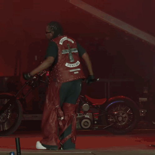 Dancing Man In Red Leather Vest And Sunglasses GIF