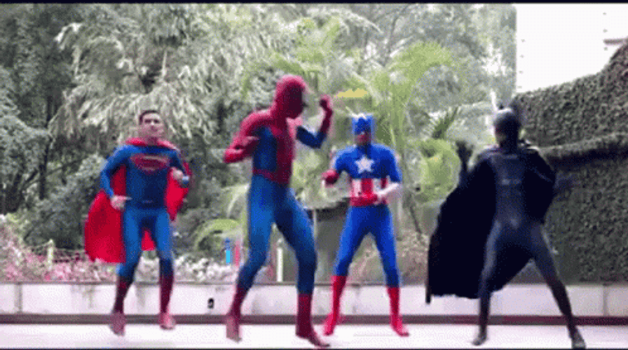 Dancing Spiderman Superhero Friends GIF 