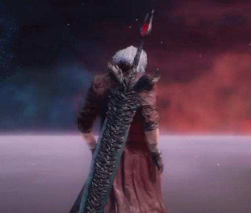 Dante From Devil May Cry Is Holding A Large Sword In His Hand . GIF