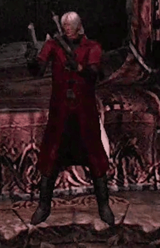 Dante From Devil May Cry Is Holding A Sword In His Hands GIF