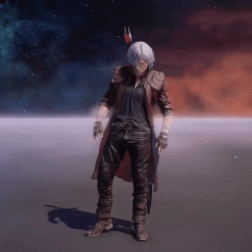 Dante From Devil May Cry Is Standing On A Gray Surface GIF