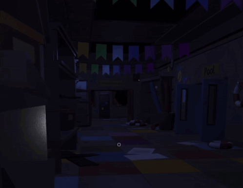 Dark Hallway With Flags And Pool Sign GIF