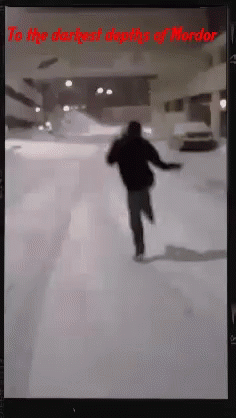 Darkest Depths Of Mordor Poster Man Running In Snow GIF