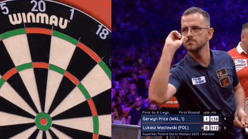Dart Board Number 18 Next to Man Holding Dart