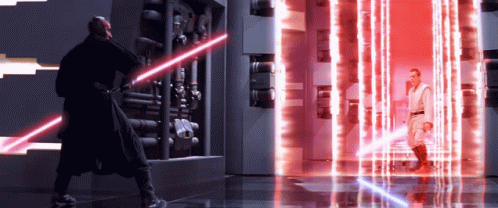 Darth Maul and Obi Wan Fighting with Lightsabers