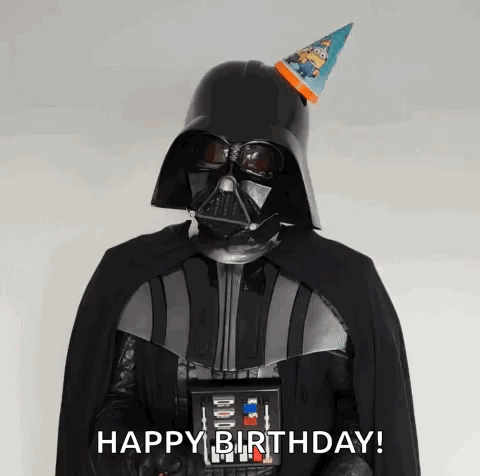 Darth Vader In Birthday Hat And Sunglasses Saying Happy Birthday GIF