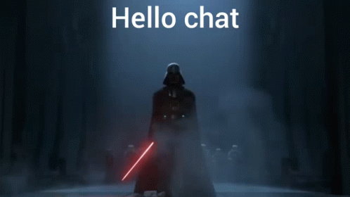 Darth Vader Is Holding A Red Light Saber And The Words Hello Chat Are Above Him GIF