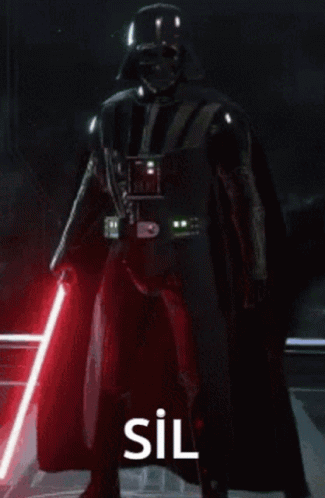Darth Vader Is Holding A Red Lightsaber And The Word Sil Is On The Bottom Right GIF