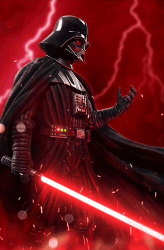Darth Vader Is Holding A Red Lightsaber In His Hand GIF