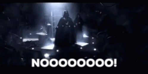 Darth Vader Is Standing In A Dark Room With A Sign That Says Nooo . GIF