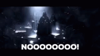 Darth Vader Is Standing In A Dark Room With The Words Noooooo ! Written On The Bottom . GIF