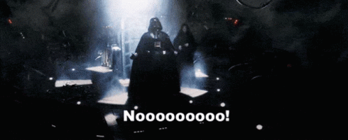 Darth Vader Is Standing In A Dark Room With The Words Nooooooo On The Bottom Right GIF