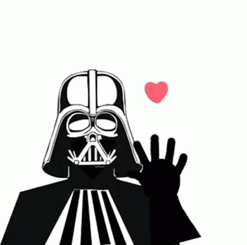 Darth Vader Is Wearing A Helmet And Waving His Hand With A Heart In His Hand . GIF