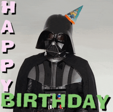 Darth Vader Wearing Party Hat Saying Happy Birthday GIF