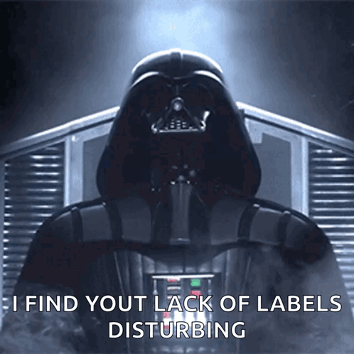 Darth Vader Says " I Find Your Lack Of Labels Disturbing " In Front Of A Building GIF