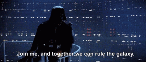 Darth Vader Says " Join Me And Together We Can Rule The Galaxy " While Standing On A Balcony GIF