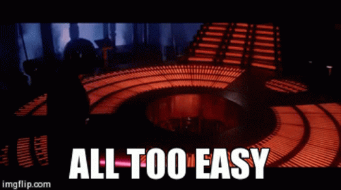 Darth Vader Stands In A Dark Room With The Words All Too Easy GIF