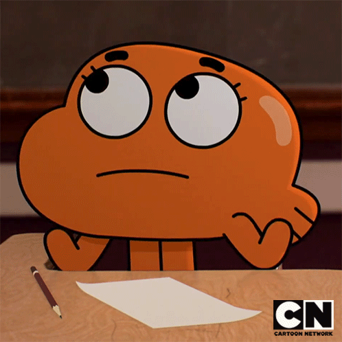 Darwin From The Amazing World Of Gumball Is Sitting At A Desk With A Piece Of Paper And A Pencil GIF