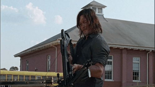Daryl Dixon Holding Crossbow GIF