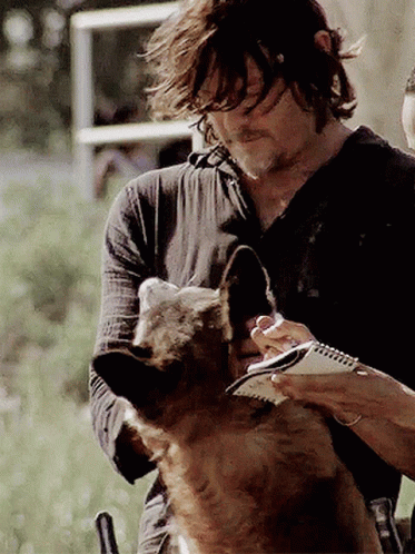 Daryl Dixon Petting Dog GIF