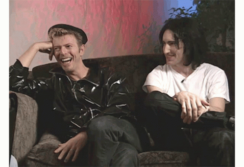David Bowie And Trent Reznor Laughing GIF