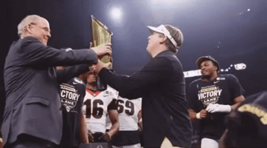 Dawgs Football Coach Kirby Smart Kissing Trophy GIF