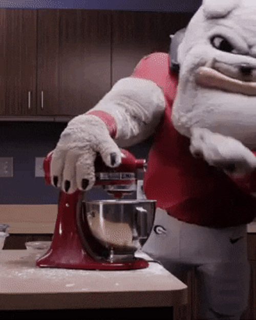 Dawgs Mascot Turning On Electric Mixer GIF
