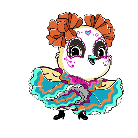 Day Of The Dead Cute Bird Wearing Dress GIF