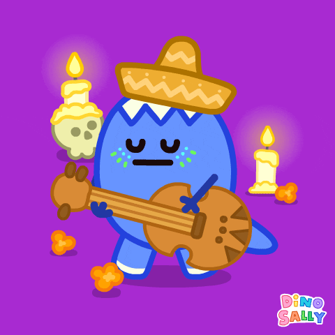 Day Of The Dead Cute Dino Playing Guitar GIF