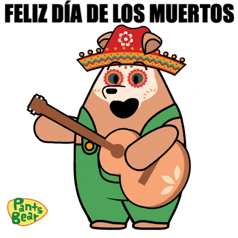 Day Of The Dead Pants Bear Playing Guitar GIF