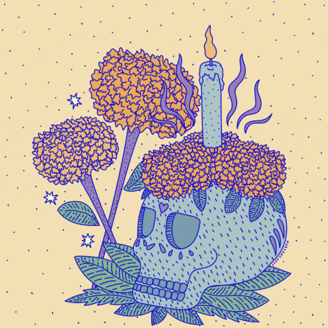 Day Of The Dead Skeleton Head With Candle GIF