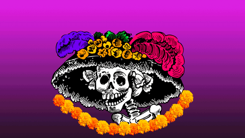 Day Of The Dead Skeleton With Flowered Hat GIF