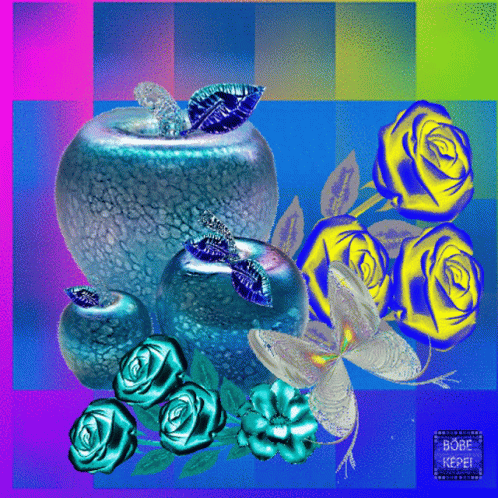 Dazzling Flower And Blue Apple GIF