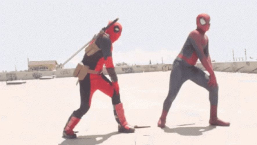 Deadpool And Spiderman Dance GIF