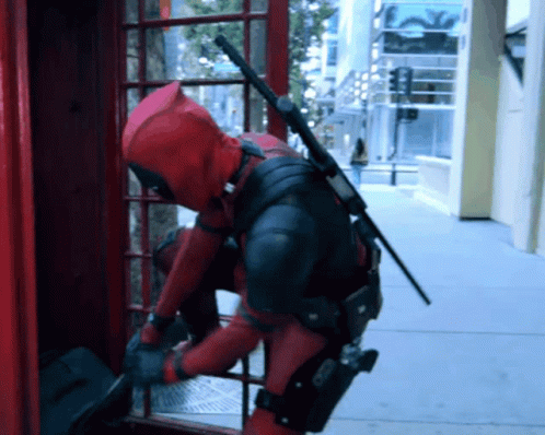 Deadpool Costume in Red Phone Booth