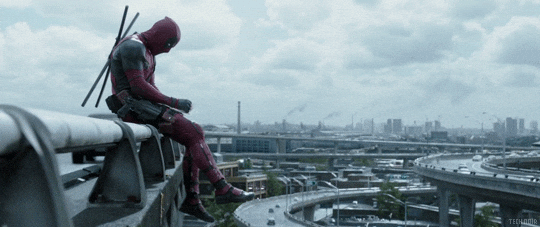 Deadpool Dance Sway Feet Siting On Bridge GIF