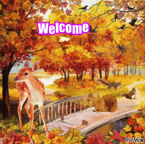 Deer Standing on Bridge With Squirrels and Welcome Message