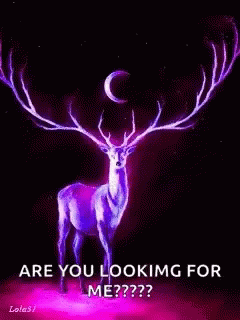 Deer With Purple Antlers and Crescent Moon