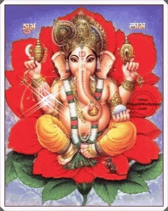 Deity Sitting on Red Flower With Letters Lam