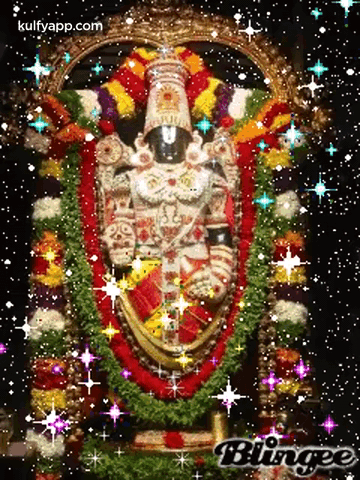 Deity Statue Surrounded By Flowers And Stars Saying Blingee GIF