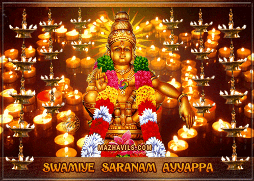 Deity Surrounded by Lit Candles Swamiye Saranam Ayyappa