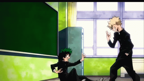 Deku Fighting Bakugo In School GIF