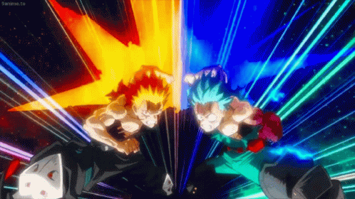 Deku Fighting Using Double Detroit With Bakugo GIF