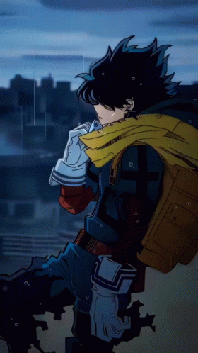 Deku Vigilante Holding Yellow Scarf GIF