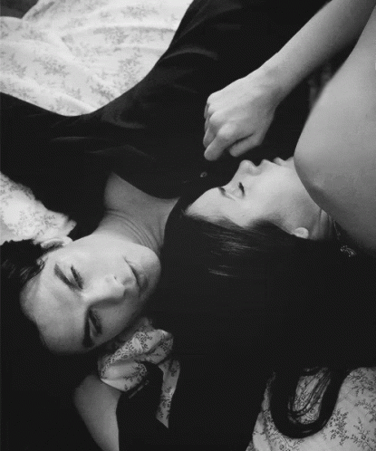 Delena Vampire Diaries Bed Hug Black And White GIF