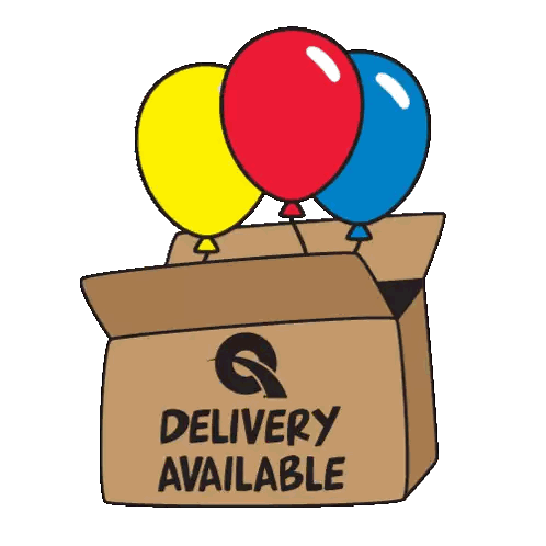 Delivery Available Cardboard Box with Balloons