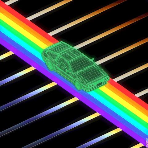 Delorean Driving On Rainbow GIF