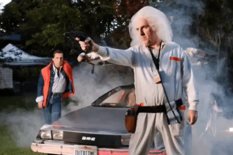 Delorean Men Dressed As Back To Future Characters GIF