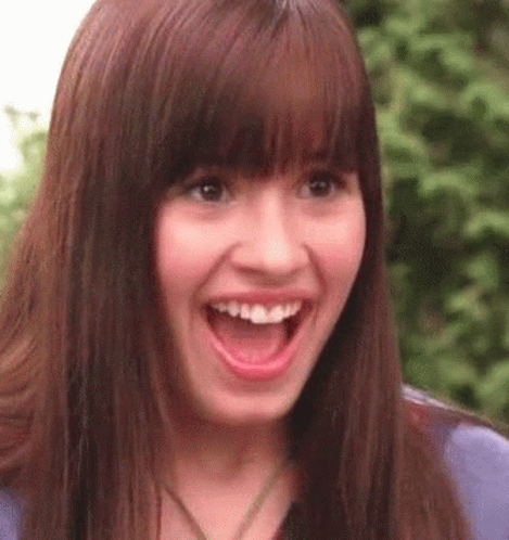 Demi Lovato With Bangs Big Mouth Laugh GIF